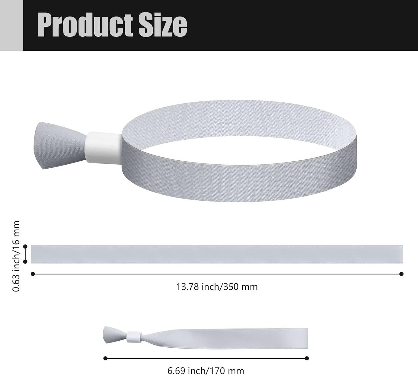 Green-Power America 100 Pcs Cloth Event Wristbands, Event Wristbands, Colored Wrist Bands for Events, for Lightweight Concert Wrist Strap for Activities, Party Bracelets for Events (Color : Gray)