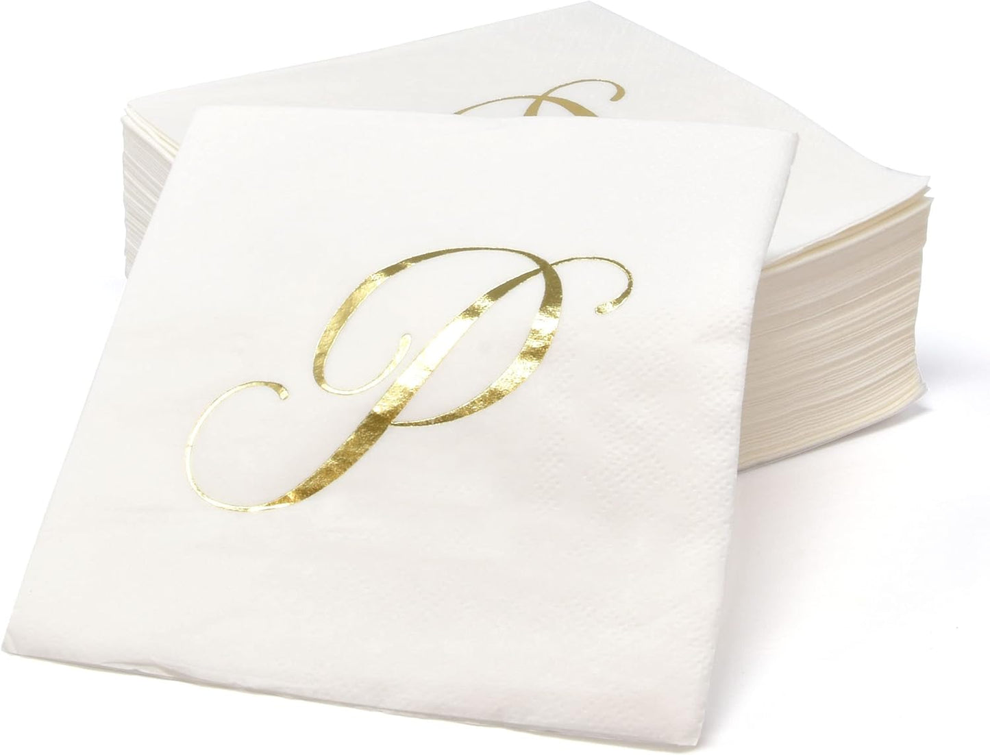Gift Boutique - 100 Gold Monogram Cocktail Napkins Letter P Disposable Paper Pack Elegant Metallic Golden Foil Hand Napkin for Powder Room Wedding Holiday Birthday Party Baby Shower Decorative Towels