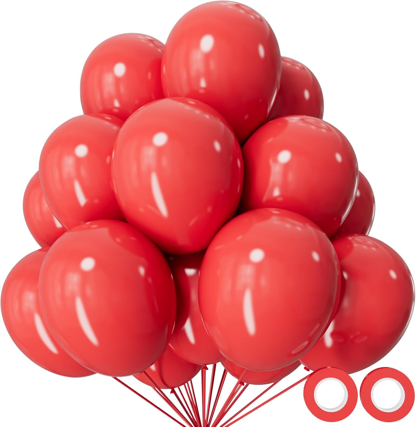 110pcs Coral Red Balloon 12 Inch, Coral Red Latex Balloons for Birthday Party Baby Shower Wedding(with 2 Ribbons).