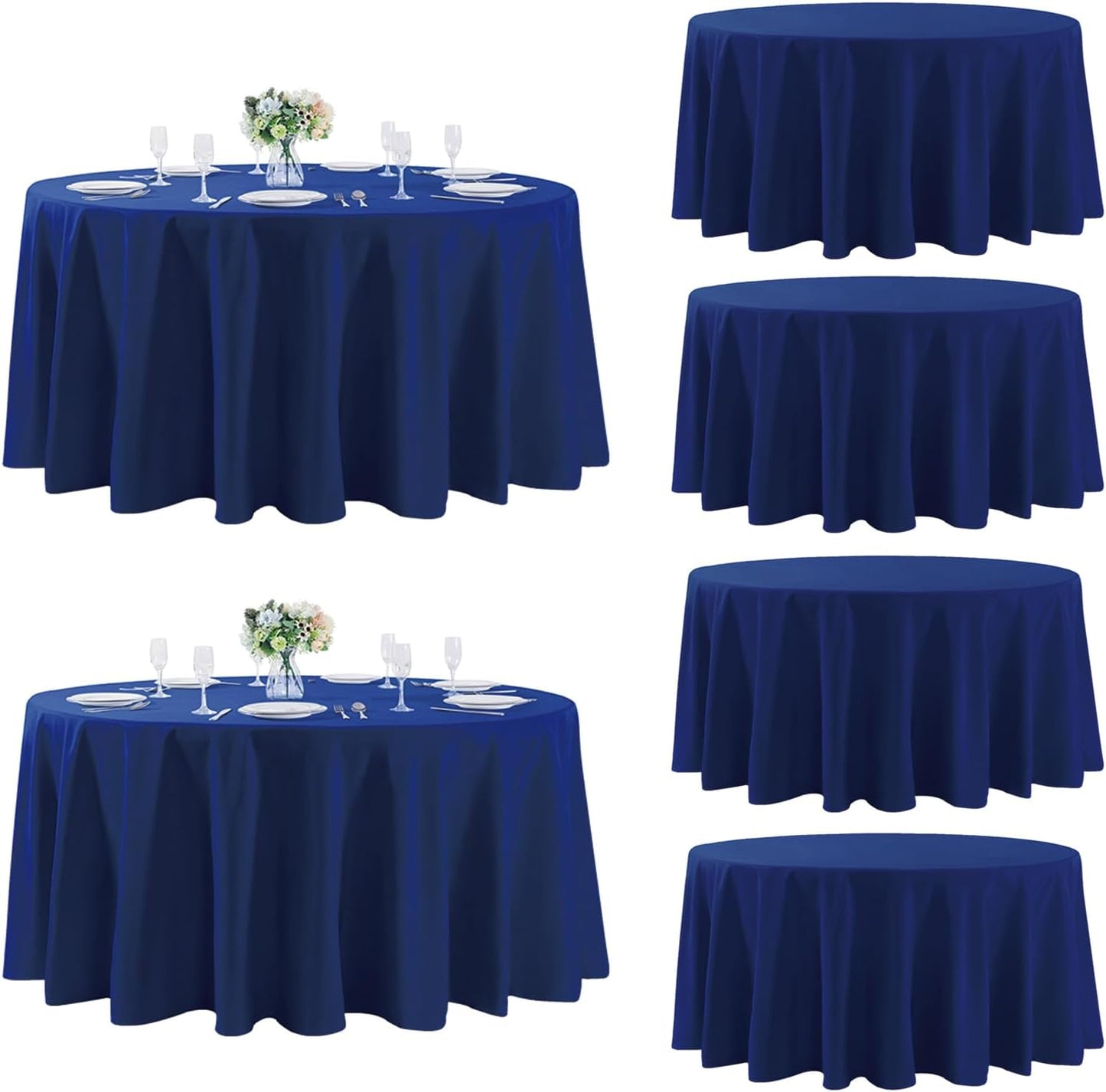 Fokitut 6 Pack Round Tablecloth, 108 Inch, Stain Resistant and Wrinkle Polyester Table Cloth, Fabric Table Cover for Kitchen Dining, Wedding, Party, Holiday Dinner-Royal Blue