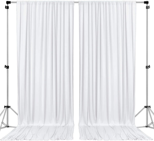 AK TRADING CO. 10 feet x 8 feet IFR Polyester Backdrop Drapes Curtains Panels with Rod Pockets - Wedding Ceremony Party Home Window Decorations - White