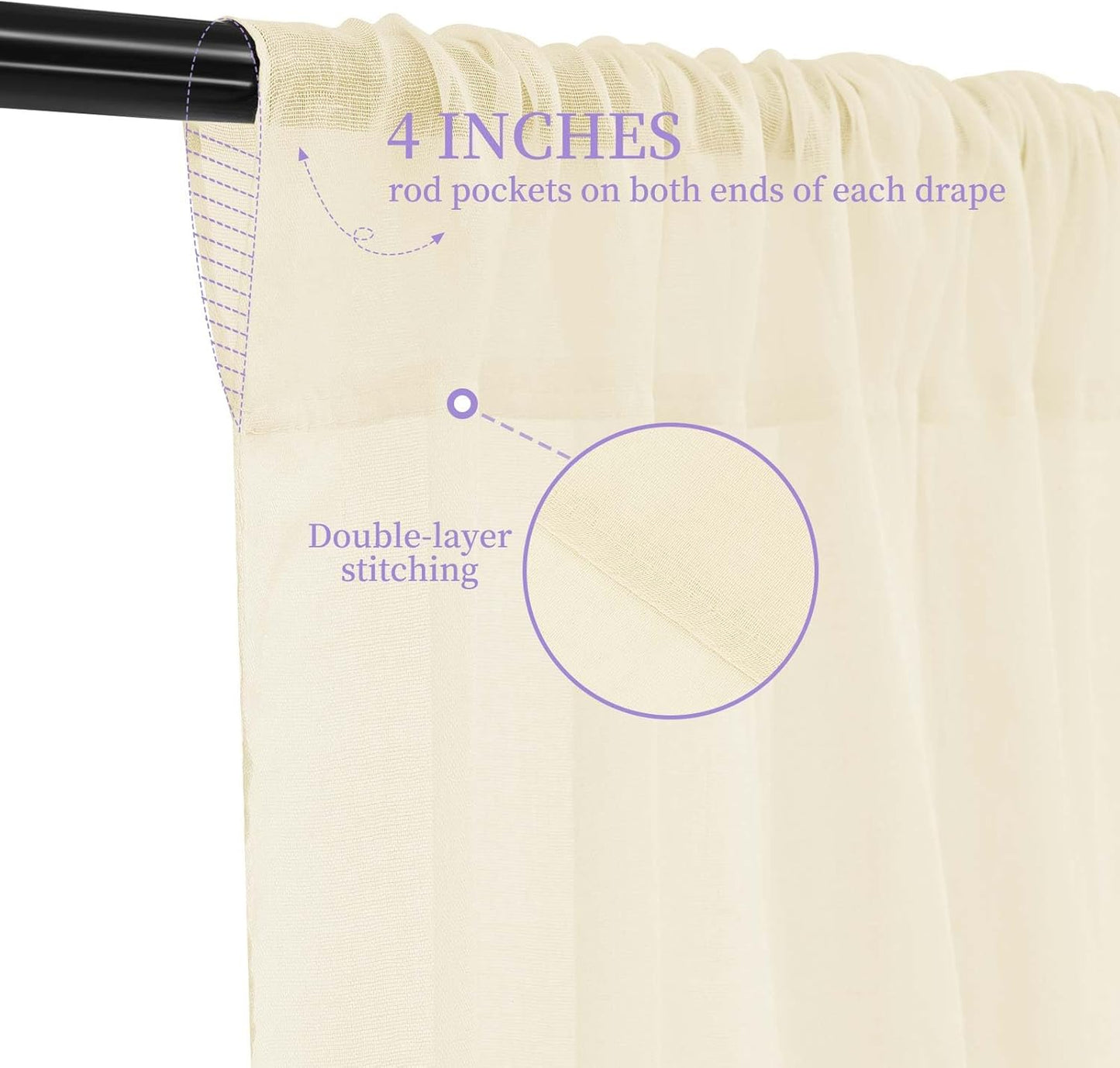 6 Panels Ivory Ceiling Drapes for Wedding, 5ftx15ft Ceiling Drapes Cheesecloth Sheer Fabric Curtain Wedding Arch Draping Fabric Romantic Ceiling Decorations for Weddings Party Ceremony Stage