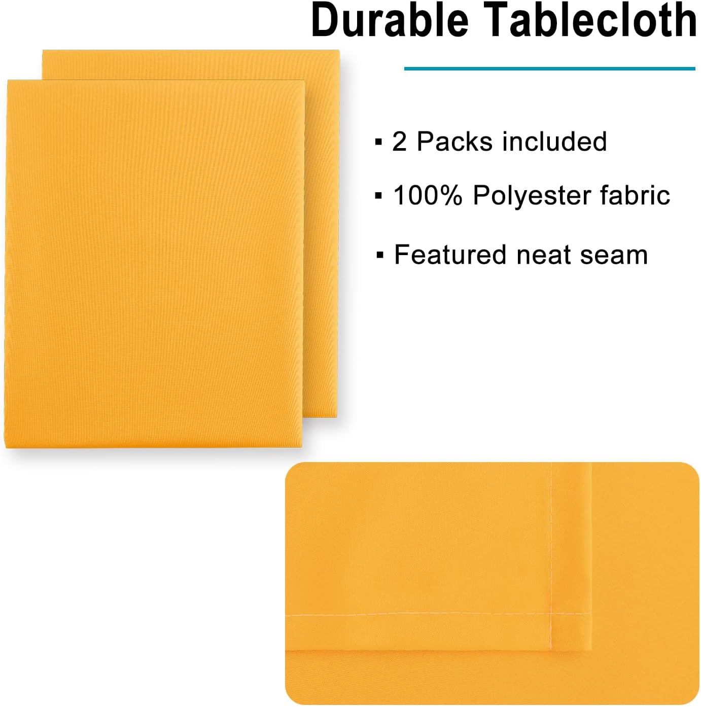 Hiasan 2 Pieces Solid Rectangle Tablecloth - Waterproof and Spillproof Washable Table Cloth for Dining Tables, Orange Yellow, 54 x 80 Inch