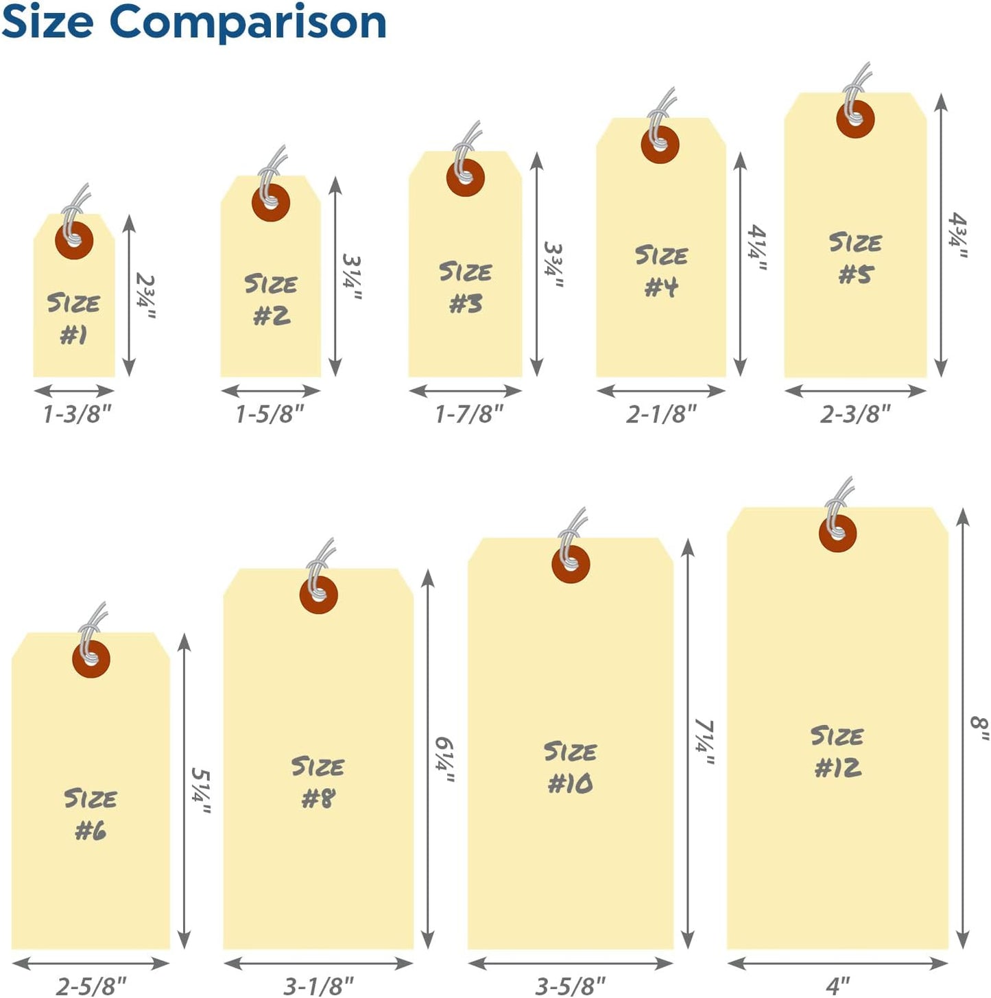 SmartSign Blank Manila Shipping Tags with Elastic Strings - Pack of 250, Size-1, 13pt Thick Pre-Strung Cardstock Tag, 2.75 x 1.375 inch, Paper Hang Tags with Reinforced Fiber Patch