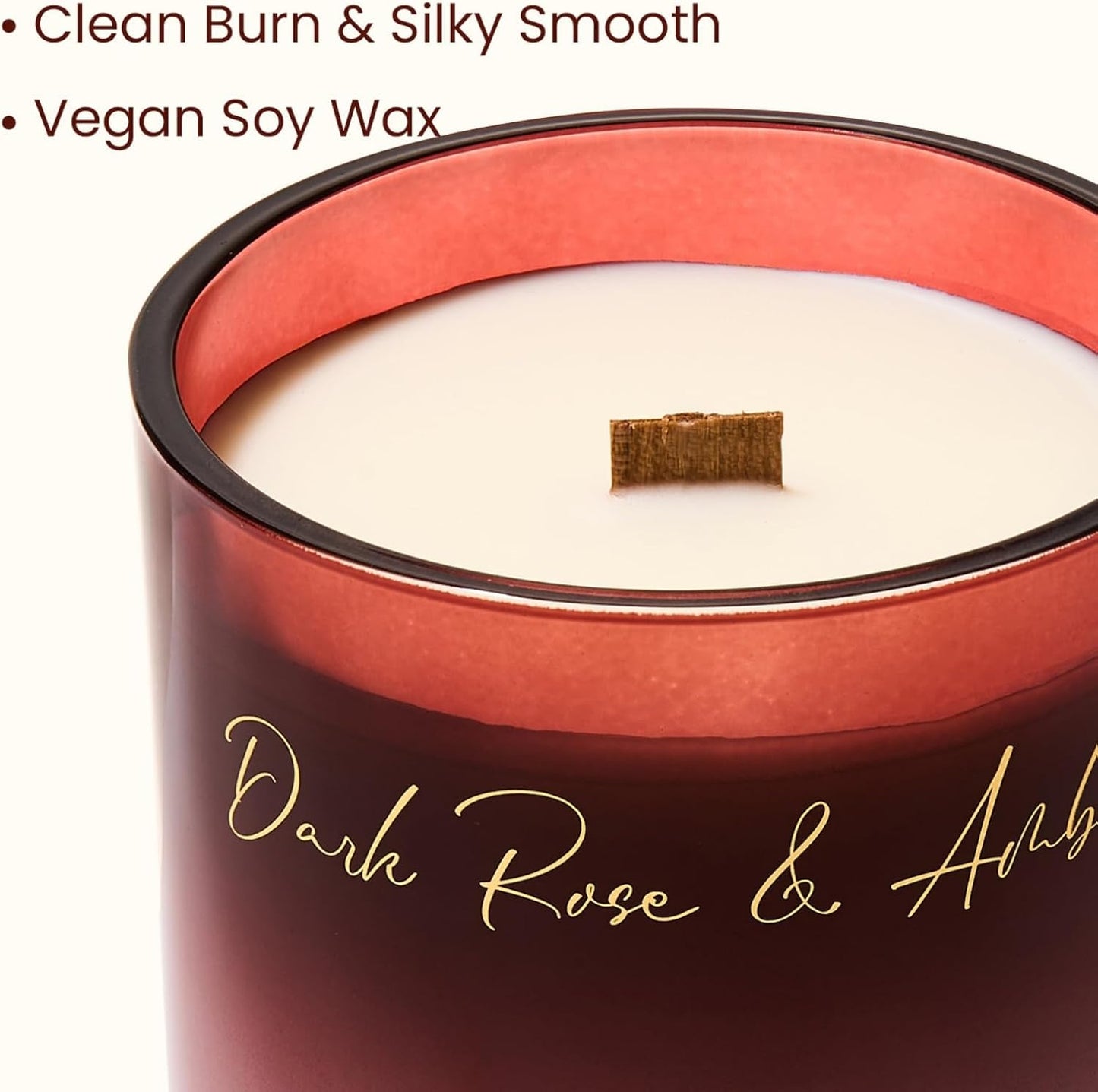 M&SENSE 16.6oz Natural Soy Large Jar Candle with Wooden Wick | Dark Rose Amber Scent | 95-Hour Burn & Long-Lasting Burn | Housewarming Gift for Men and Women