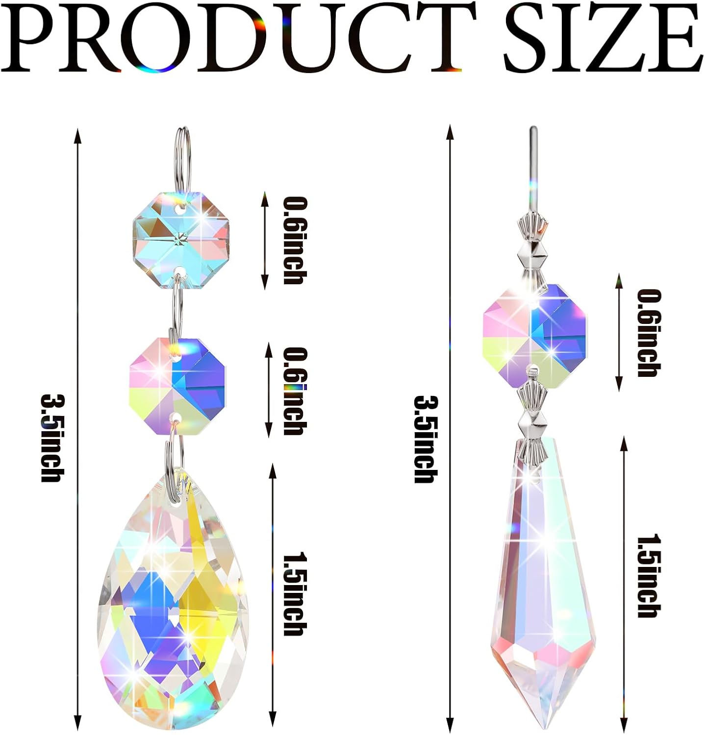24 Pcs Chandelier Crystal Replacement 38 mm Teardrop & Icicle Crystal Prisms Hanging Gems Parts for Lamps and Chandeliers Suncatcher Christmas Tree Windows Home Decor (Colorful)