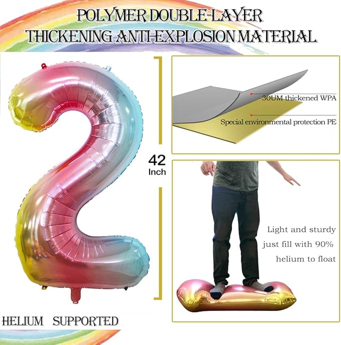 GOER Number 20 Balloons for 20th Birthday Party Decorations,42 Inch Jumbo Foil Helium Balloons for 20th Anniversary (Rainbow)