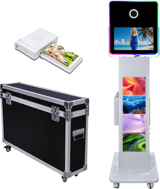 Portable Photo Booth with 15.6''and 29''LCD Touch Screen Selfie Photobooth Machine for Events Wedding Party Rental Christmas Flight Case (Machine+Mini Printer)