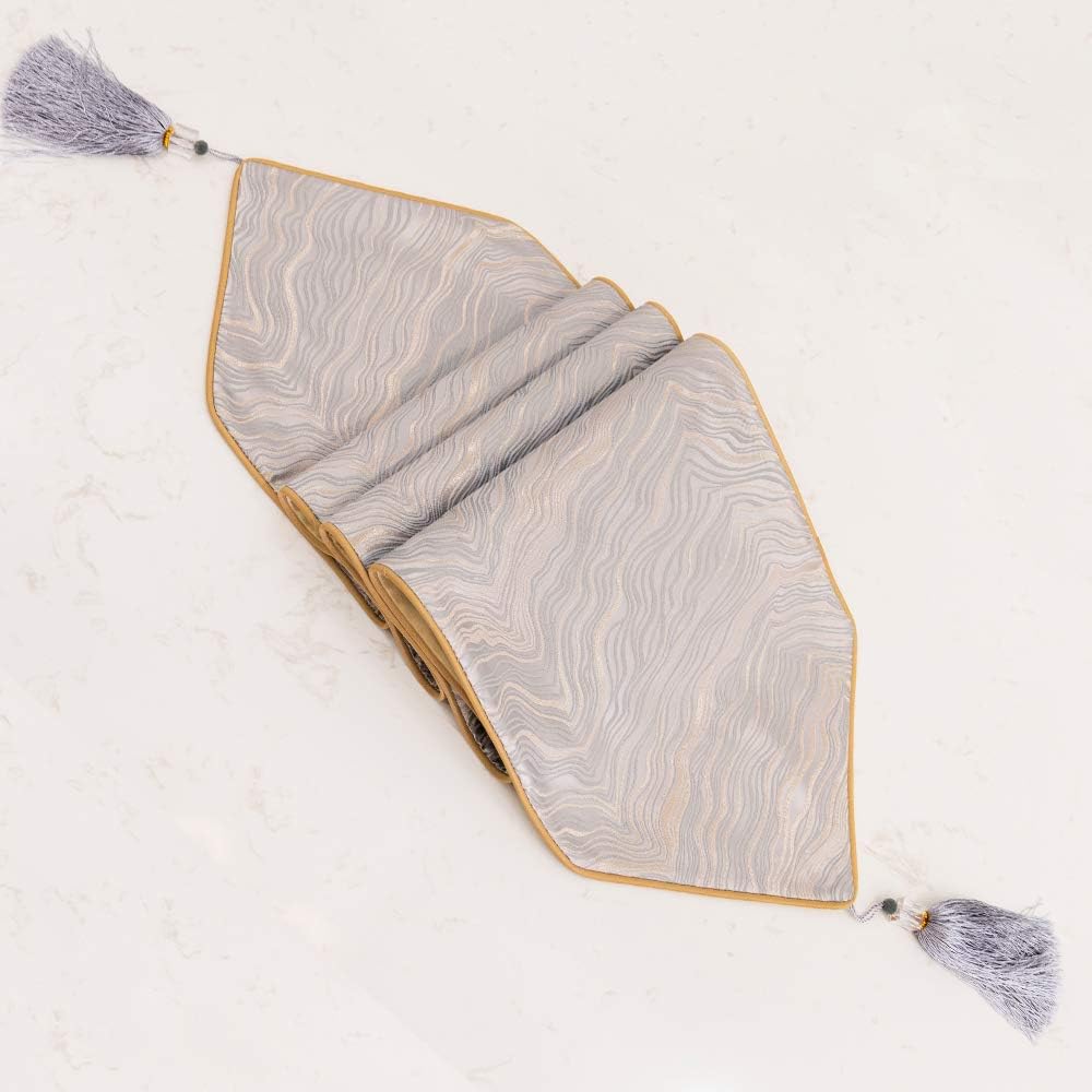 Avigers 12 x 78 Inch Decorative Luxury Abstract Striped Silver Gray Table Runners with Tassels for Home Living Room Bedroom Art Decor Wedding