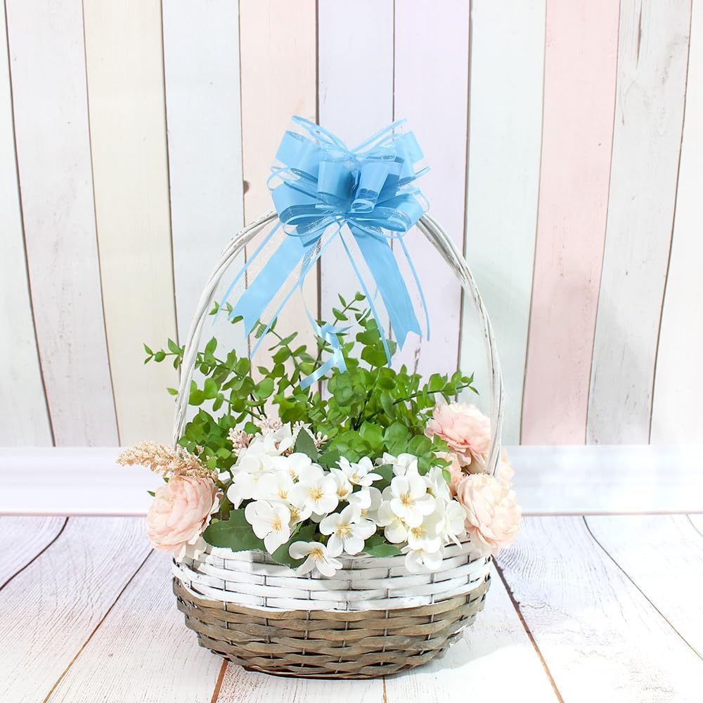 WEWILUCK Gift Wrap Bows Big, Blue Bow for Gift Baskets, Flower Bouquet, Paper, Pull Bows for Gift Wrapping, Gift Bag, Box, Baby Showers, Hanukkah(6 inches, 15PCS)