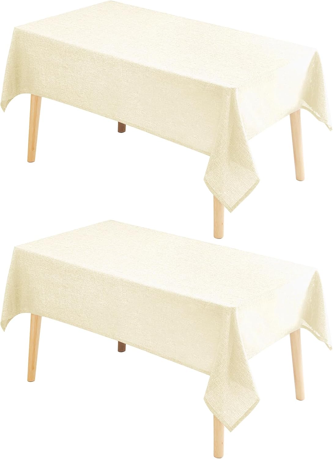 Hiasan 2 Pack Faux Linen Rectangle Tablecloth - Wrinkle and Stain Resistant Washable Table Cloth for Kitchen Dining Room Holiday Table Cover for Party Dinner, Champagne, 60 x 84 Inch
