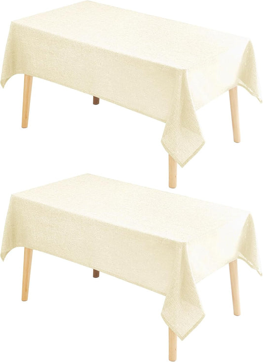 Hiasan 2 Pack Faux Linen Rectangle Tablecloth - Wrinkle and Stain Resistant Washable Table Cloth for Kitchen Dining Room Holiday Table Cover for Party Dinner, Champagne, 60 x 84 Inch