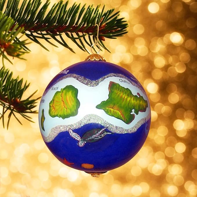 Hawaiian Islands Collectible Hand Painted Glass Ornament with Gift Box
