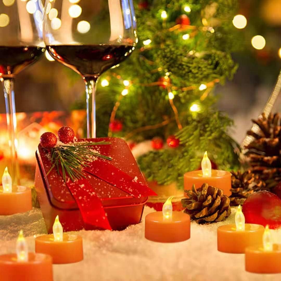 Battery Operated LED Tea Lights: 24PACK Flameless Electric Votive Candles Lamp Realistic and Bright Flickering Holiday Gift Long Lasting 150Hours for Seasonal & Festival Celebration Orange