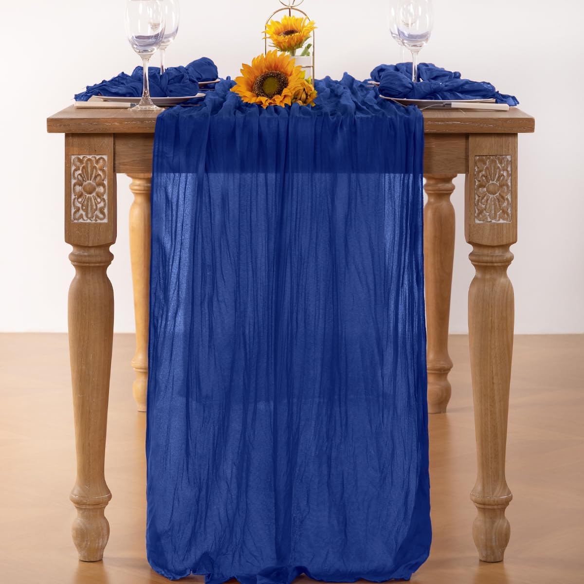 Royal Blue Cheesecloth Table Runner Blue 6 Pack Fall Table Runnerss Boho Gauze 120 Inches Fall Table Decorations for Thanksgiving Weddings Bridal Baby Shower Birthday Parties Decor