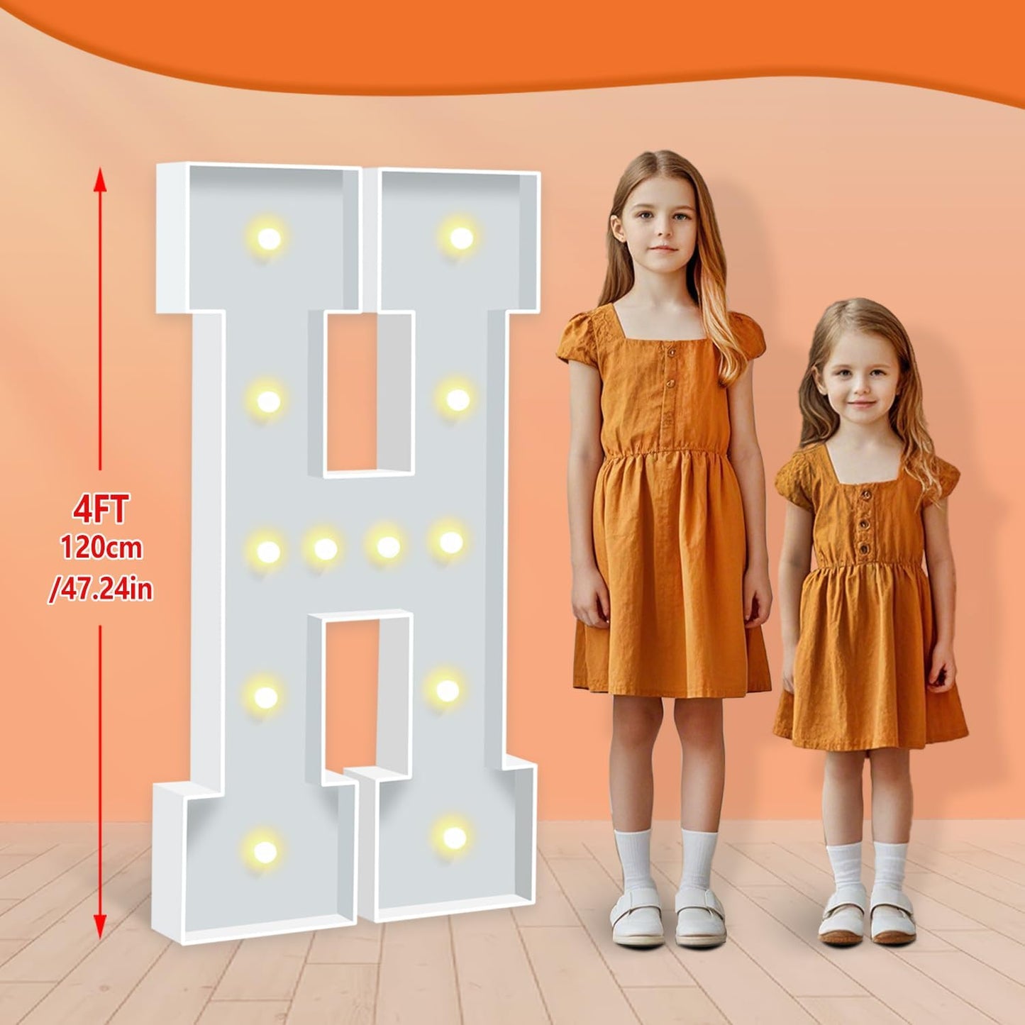 4ft Marquee Letters H, Light Up Letters, A-Z Warm Yellow LED Light Up Sign for Happy Birthday, Graduation, Wedding, Engagement, Holiday Party Background Arch Decoration