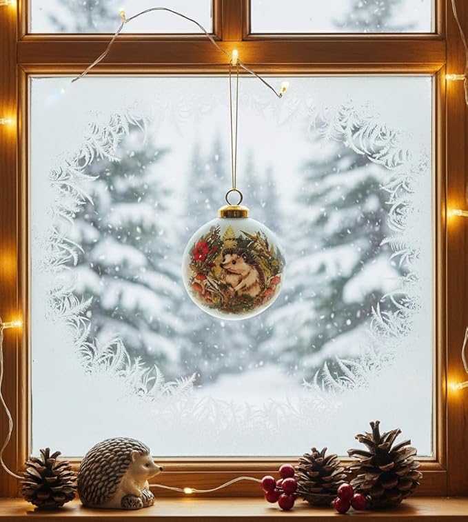 Hedgehog Christmas Ornament – Hand-Painted Glass Winter Hedgehog Ornament – Woodland Animal Ornament for Christmas Tree – Cute Hedgehog Decoration Gift