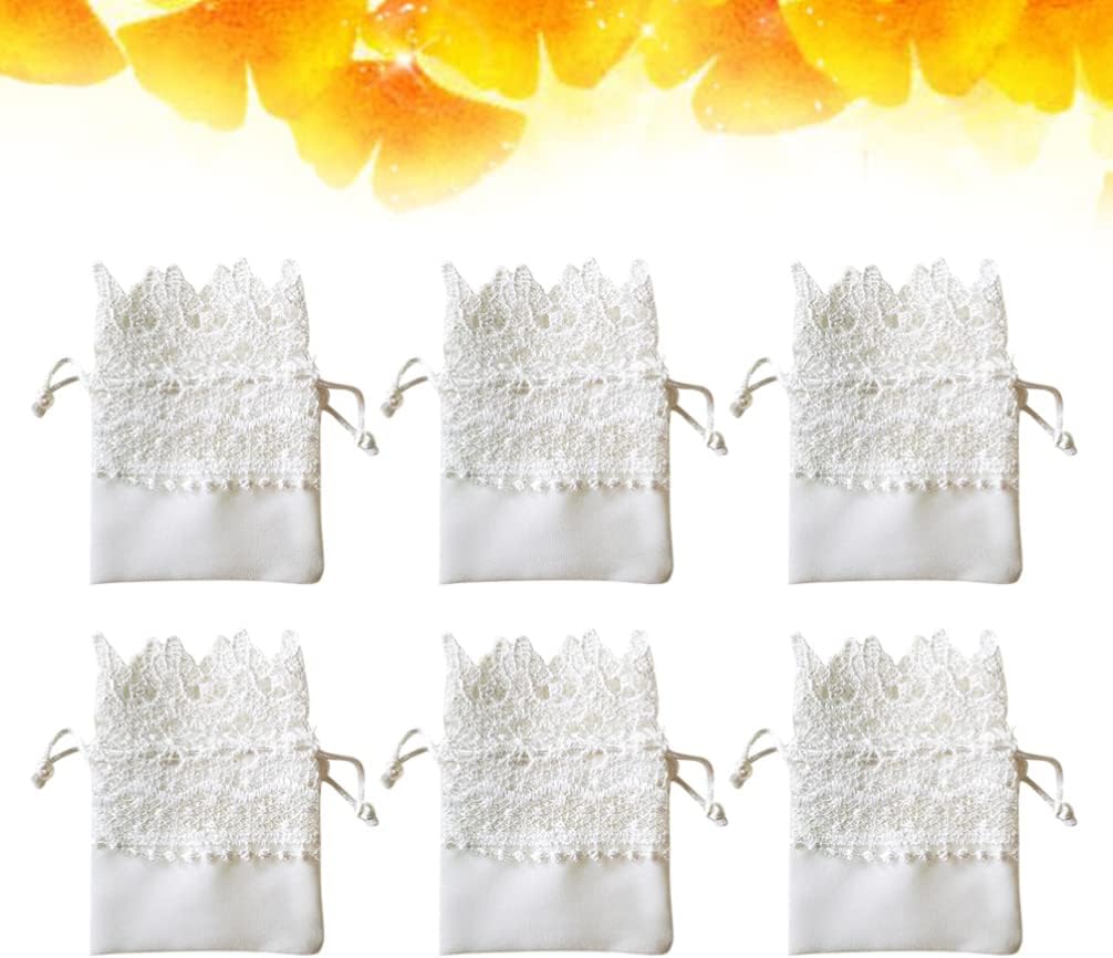 10pcs Organza Burlap Bags Lace Organza Drawstring Bags for Wedding Party Favors Supplies Bridal Shower Baby Shower Jewelry Pouches White