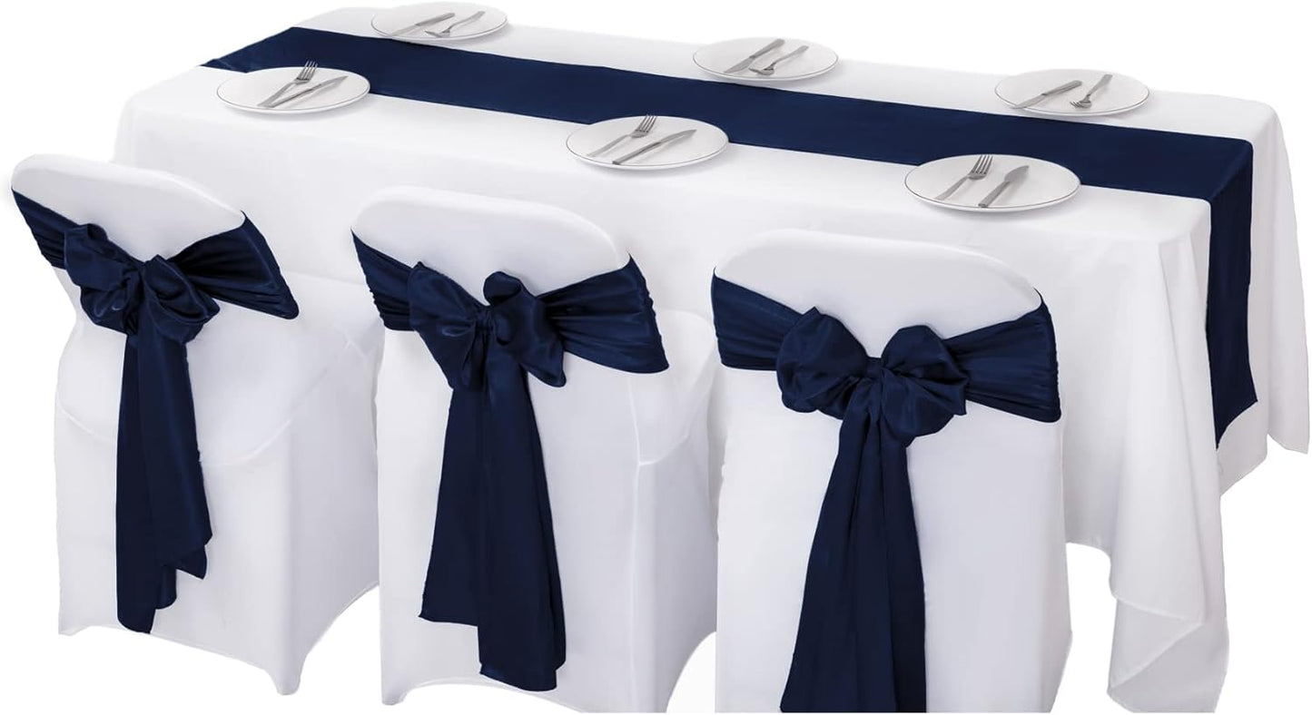 6Pack Table Runner 12 x 108 Inches Satin Silk Table Runner for Wedding, Birthday Party, Banquets, Graduations Decoration, fit Rectange and Round Table-Navy