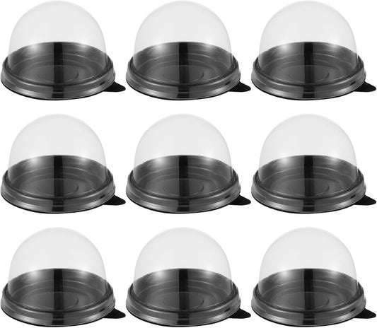 NUOBESTY Individual Cupcake Boxes 100pcs Round Plastic Transparent Dome Cupcake Boxes Egg-Yolk Puff Food Container Single Dome Boxes Baking Packing Box - Black
