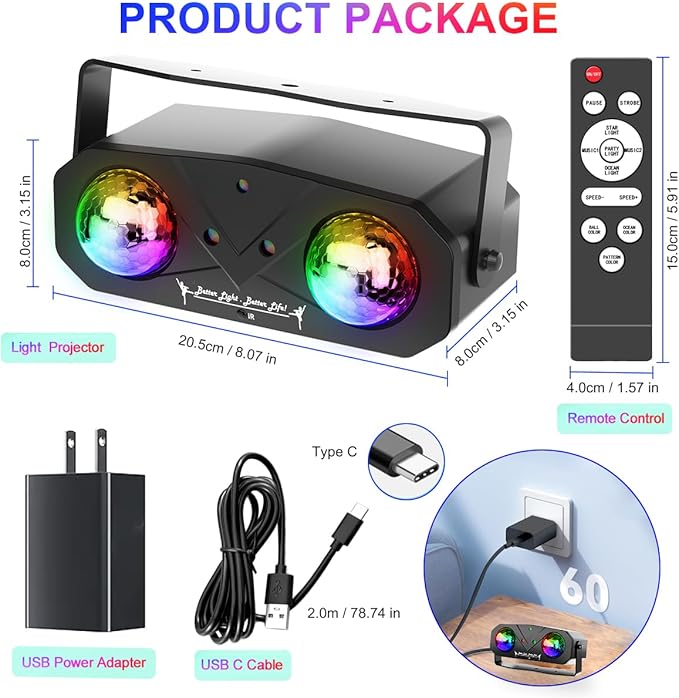 Party Disco Ball, Dj Disco Light Strobe Dance Sound Activated with Remote Control Stage Rave Karaoke Light Ocean Star Projector for Club Parties KTV Christmas Halloween Décor Birthday Glow Party