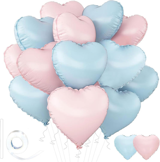 Blue Pink Heart Balloons,18inch Light Blue Heart Shaped Foil Balloons & Baby Pink Helium Mylar Balloon for Anniversary Wedding Engagement Birthday Party Baby Shower Decorations