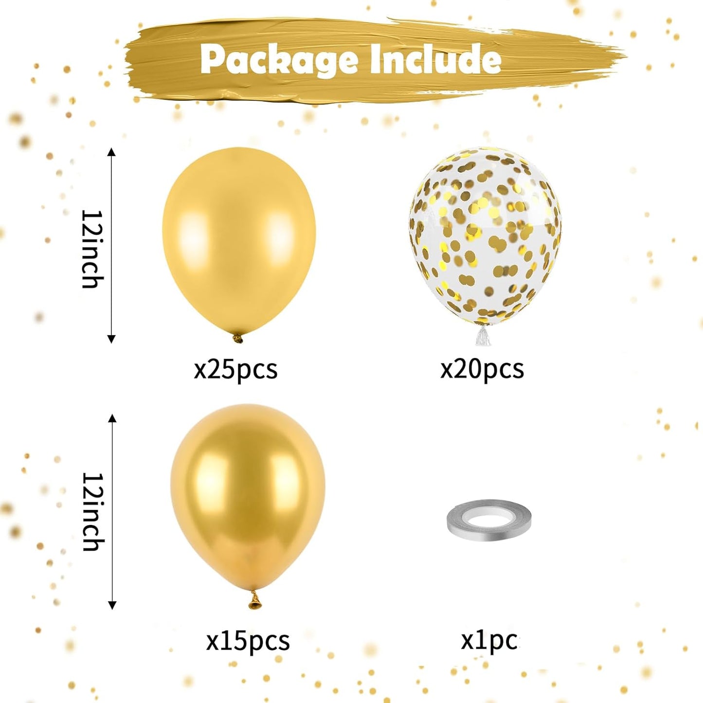 Gold Balloons, Metallic Gold Party Balloons Pearl Gold Latex Balloons Chrome Gold Confetti Balloons for Kids Adults Birthday Wedding Baby Shower Graduation Anniversary Festival Decoration