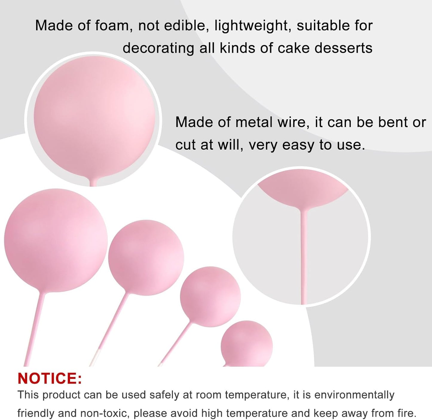 ASTARON 20 Pcs Ball Cake Topper Decorations Mini Balloons Cake Topper Sticks Light Pink Balls Cake Picks Cake Topper Balls Cake Decorations for Wedding Birthday Cake Decorations