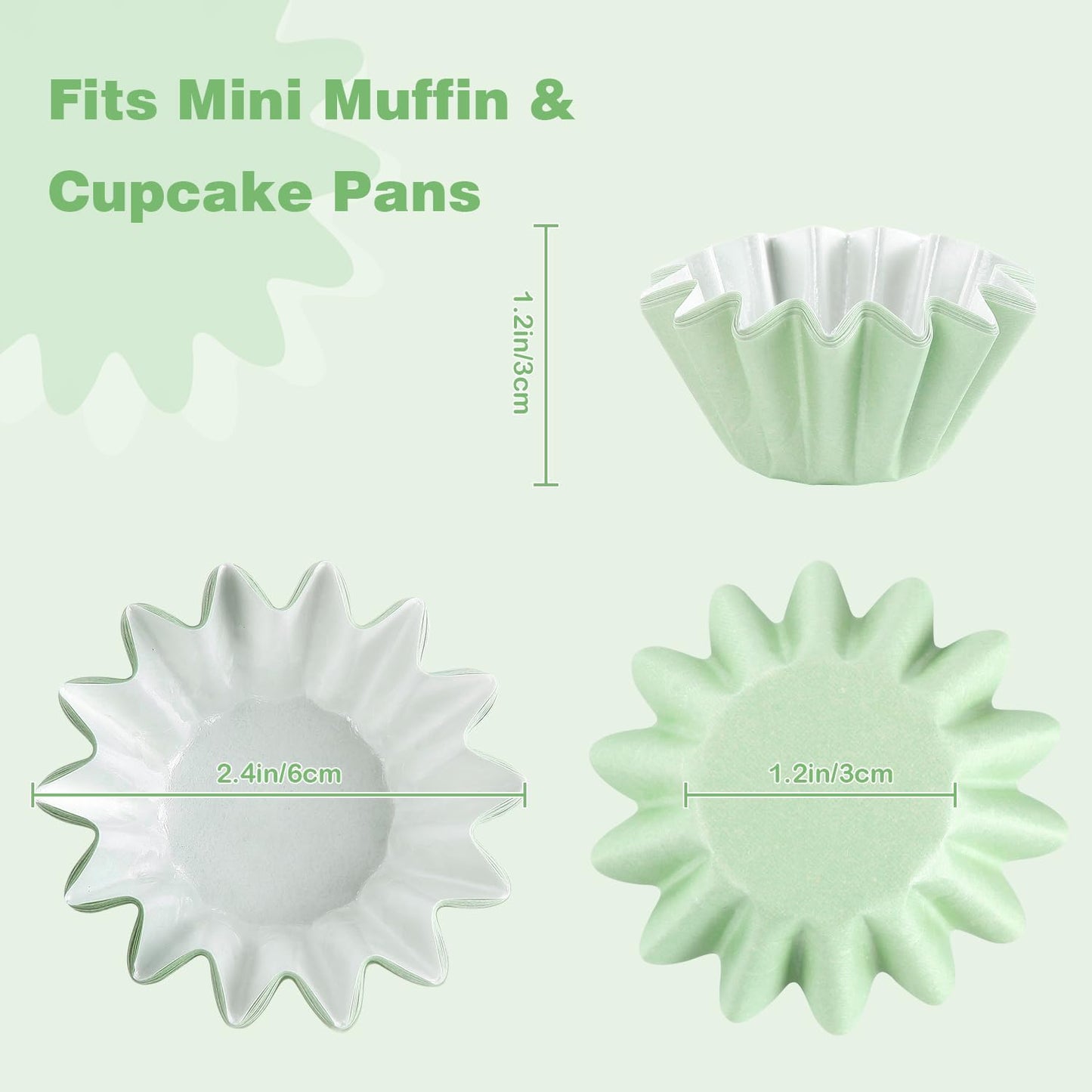 Quera 200Pcs Sage Green Grease-Resistant Mini Cupcake Liners Wedding Muffin Baking Cups Baby Shower Cupcake Wrappers for Wedding Birthday Holiday Party or Baby Shower(1.18 x 1.18 in)