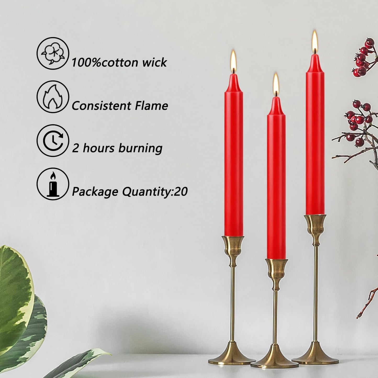 20PCS 4-inch Red Taper Candles for Decorative Use - Perfect for Christmas Events and Celebrations