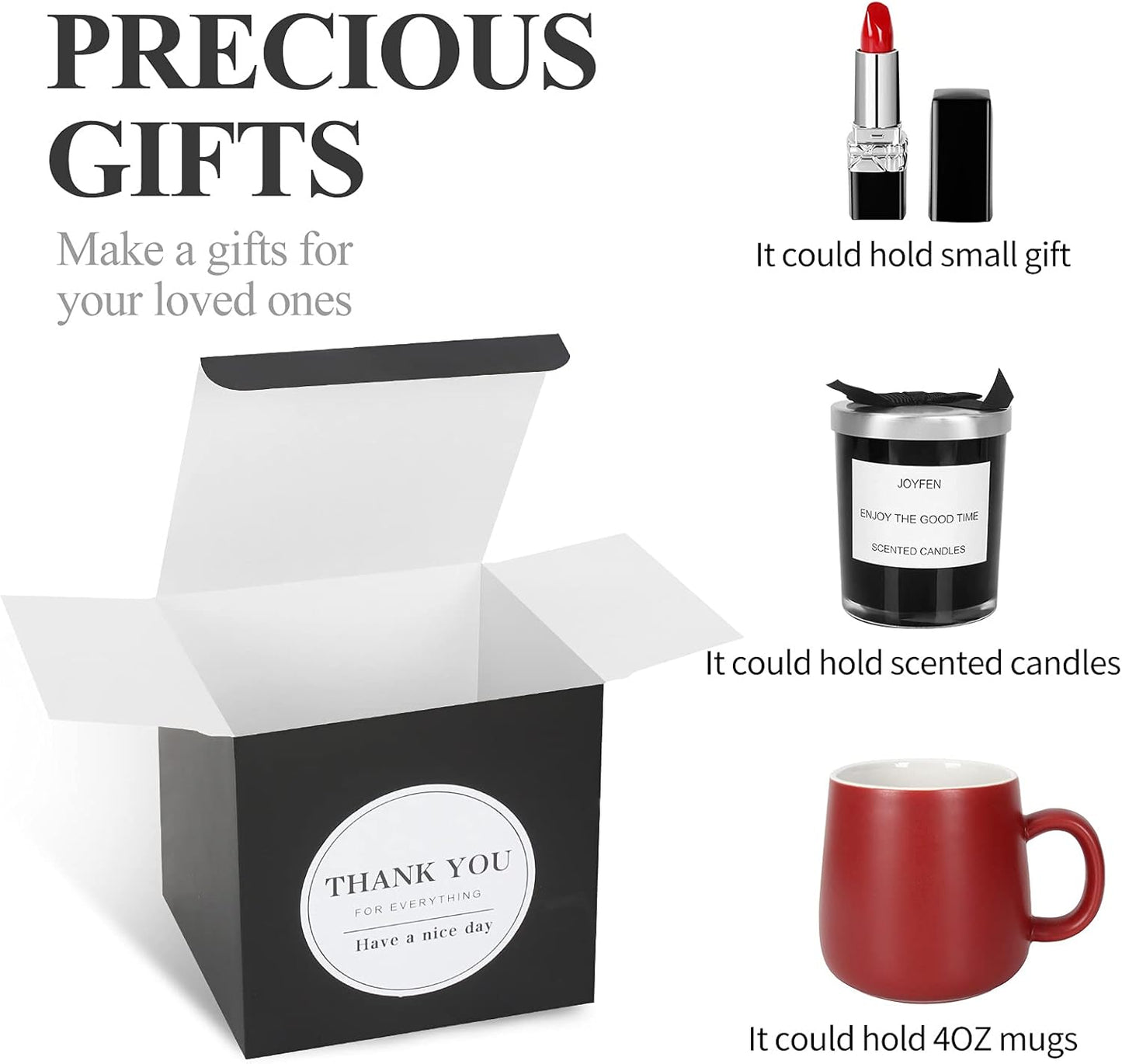 COTOPHER Small Gift Boxes 100 Pack 4x4x4 inches Black Gift Boxes with Lids for Gifts, Crafting, Wedding Party Favor, Cupcake Boxes, Candy, Bridesmaids Proposal Box with Ribbons and Stickers (Black,