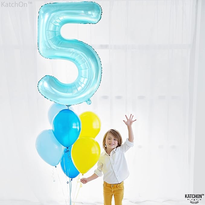 KatchOn, Big Light Blue 5 Balloon Number - 40 Inch | Light Blue Number 5 Balloon, Shark 5th Birthday Decorations for Boys | 5th Birthday Balloons | Mermaid Balloons for 5 Birthday Party Decorations