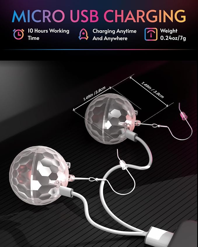 Light up Earrings Rhombic Disco Ball Earrings 16 Light Modes Rechargeable 60s 70s 80s Earrings for Women Concert, Disco Party, Rave Accessories