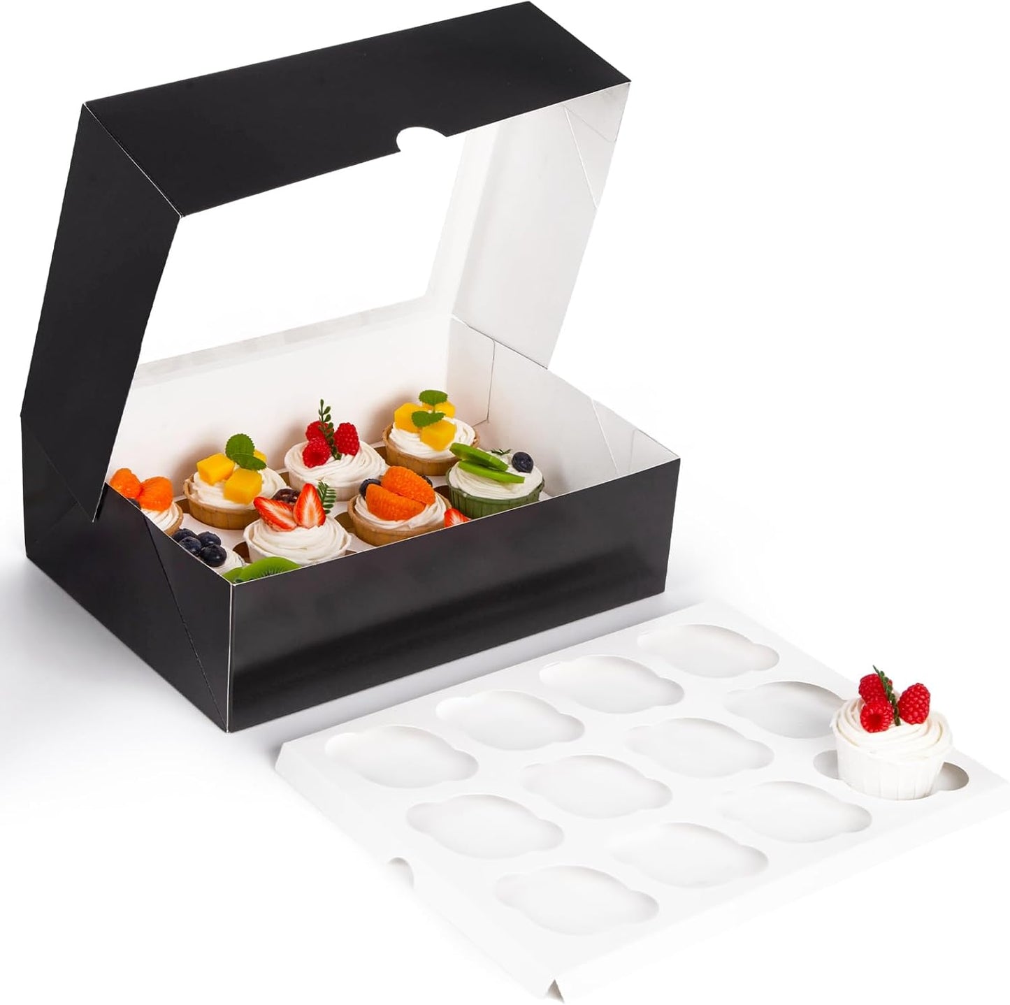 VGOODALL 12 Count Cupcake Boxes, 6PCS Halloween Cupcake Holder with Window Black Pastry Boxes for Birthday Holiday Halloween Party Bakery Supplies