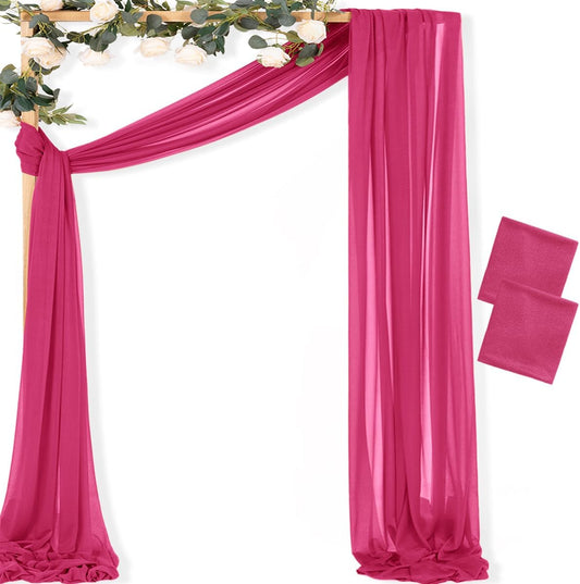 MLMC Hot Pink Wedding Arch Draping Fabric 2 Panels 29" x 20 FT Extra Long Gauze Drapes Sheer Backdrop Curtains 6.6 Yards Outdoor Drapery Panels for Wedding Ceremony Party Ceiling Decoration