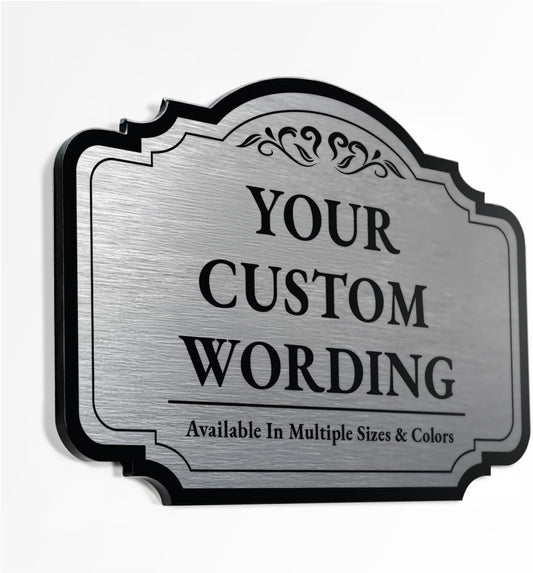 Custom Decorative Outdoor Metal Sign, Personalized Aluminum Driveway Sign - Waterproof, Made in USA - Design 2 Metallic Silver 14x10 In