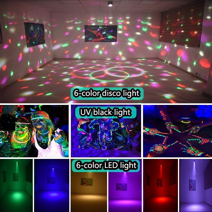 Party Lights Disco Ball Light,Dj Disco Light Sound Activated LED Light 6 Colors for Home Room Dance Parties Birthday Karaoke Halloween Christmas Wedding Show Club Decorations