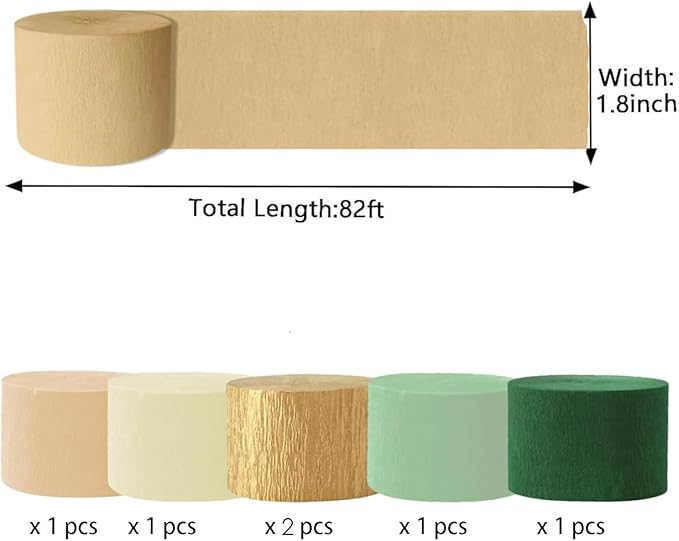 Olive Green Khaki Crepe Paper Streamers,Sage Green Party Decorations Streamer for Boho Wedding Baby Shower Party，6 Rolls