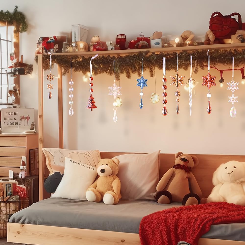 Lanpn 26pcs Christmas Ornaments Crystal Christmas Tree Decoration, Hanging Clear Acrylic Snowflake Icicle Drop Pendants for Xmas Winter Outdoor Indoor Party Decoration Gold