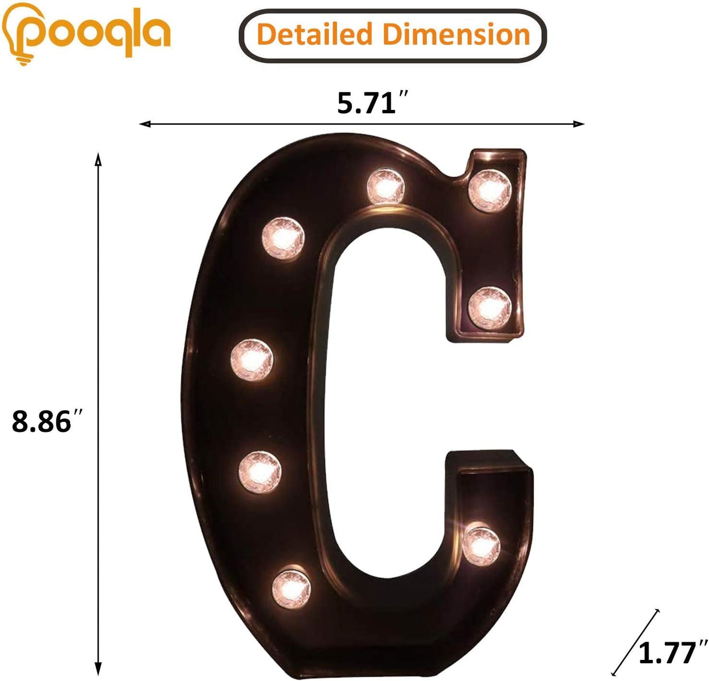 Pooqla Decorative LEDs Illuminated Letter Marquee Sign - Alphabet Marquee Letters with Lights for Wedding Birthday Party Christmas Night Lights Lamp Home Bar Decoration C, Black