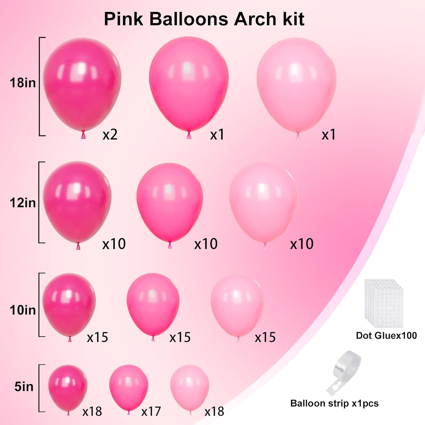 Pink Balloon Arch Kit, Metallic Hot Pink Balloons Garland with Different Sizes for Baby Shower, Birthday, Princess, Graduation, Valentines Day Party Decorations