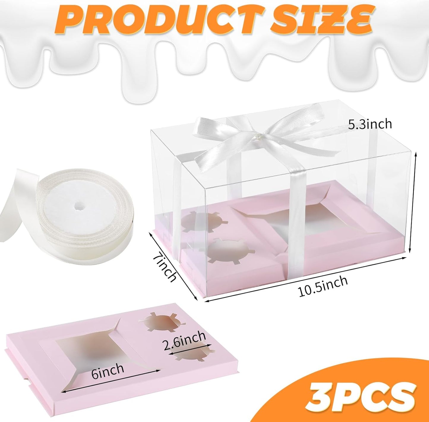 3Pcs Pink Bento Cake Cupcake Combo Boxes Valentine's Day 1+2 Bento Box with Clear Lid 2 Holes Pastry Sweets Cake Cupcake Combo Box Baking Supplies for Valentine Wedding Birthday Party(Pink 1+2/3Pcs)