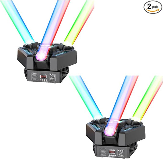 2PCS 180W 3-Head Moving Head Light 9 Beam Stage Light with Remote Control Sound Activation & DMX Control for DJ Parties Wedding Home Theater Small Venue Lighting