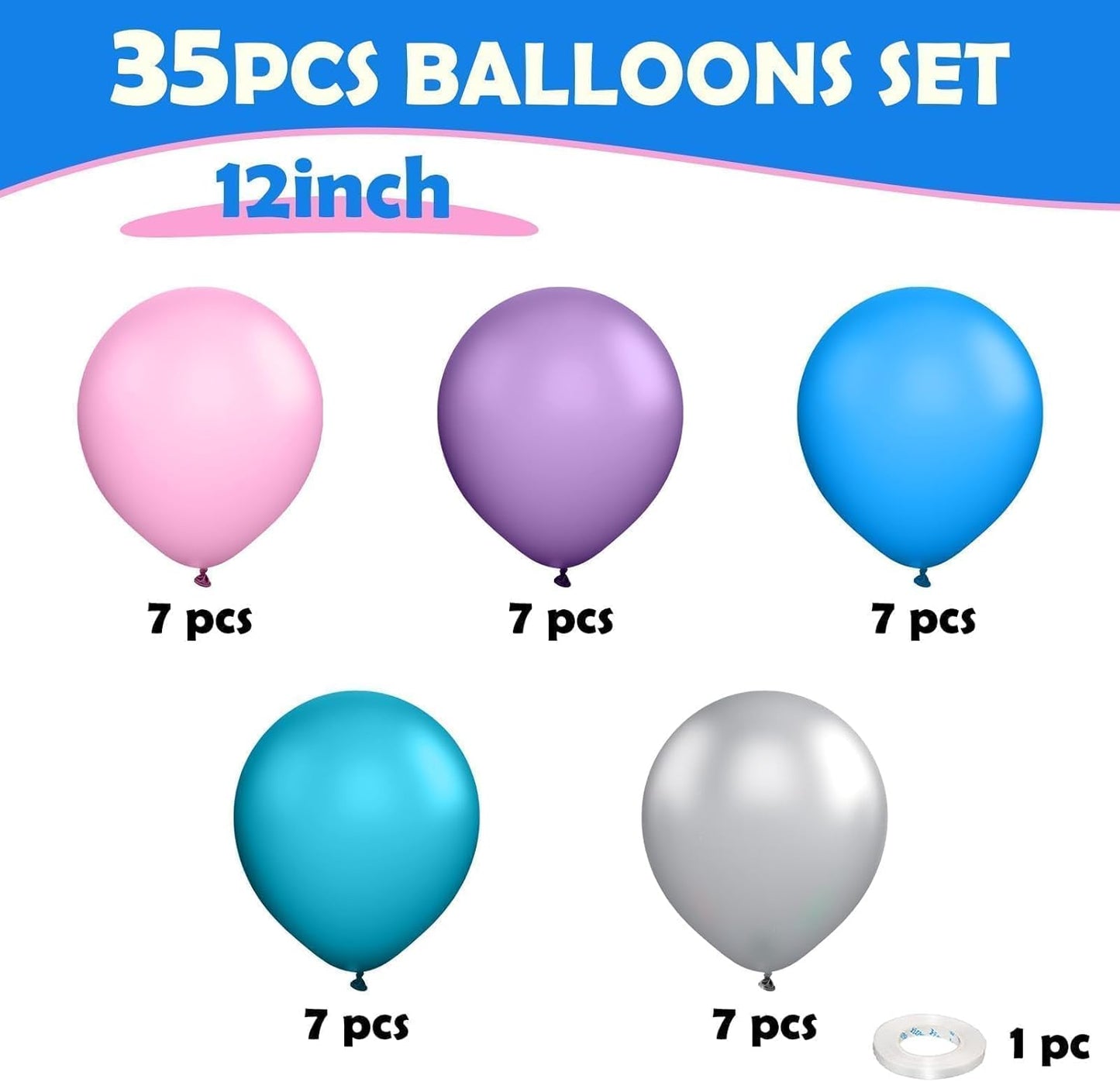 Pink Blue Purple Balloons, 12 Inchs Blue Pink Metallic Silver Cartoon Theme Balloons for Kids Birthday Hawaii Tropical Party Supplies Video Gaming Baby Shower Party Decorations