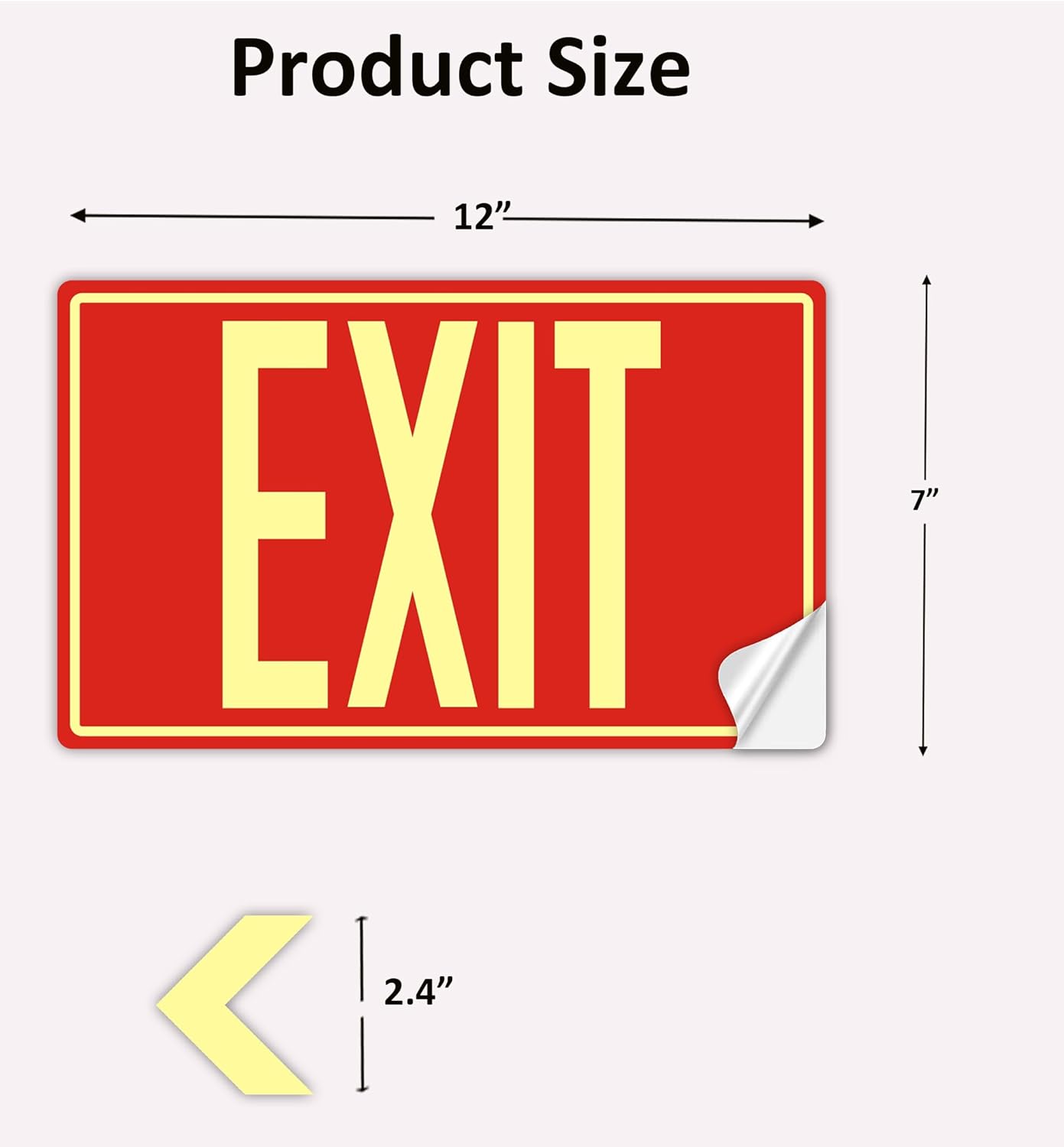 2Pack Photoluminescent Exit Sign Sticker, Glow In The Dark EXIT Signs, 12"x 7" EXIT Signs with Self-Adhesive Backing, Includes 4pcs Removable Arrows