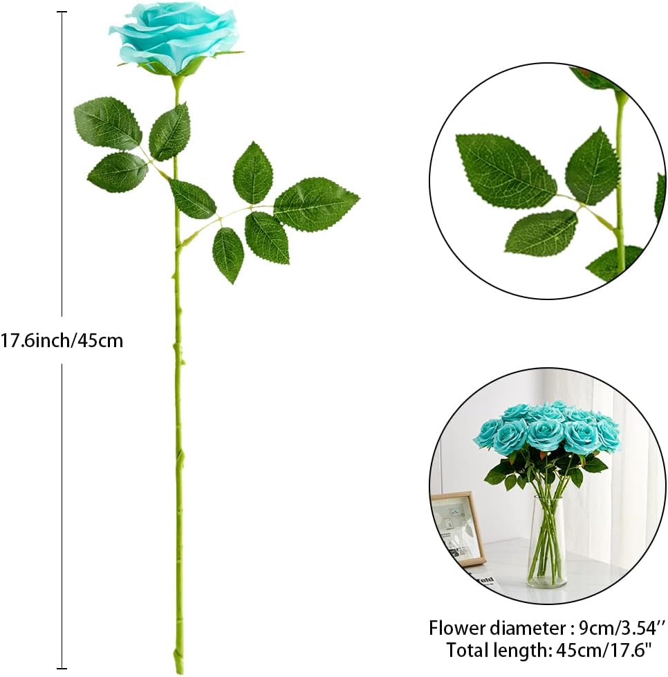 Artificial Rose 10pcs Open Flower Bouquet Faux Rose Stems for Wedding Arrangement, Bridal Bouquet, Centerpiece, Fake Faux Silk Flowers (Tiffany)