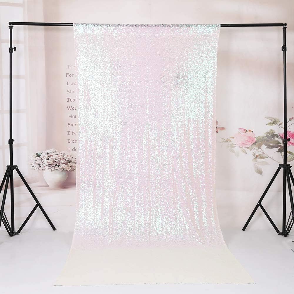 Eternal Beauty White Iridescent Sequin Backdrop, 8x8 Ft Glitter Background Curtains for Shimmer Photography Party Wedding Birthday Back Drop Decor