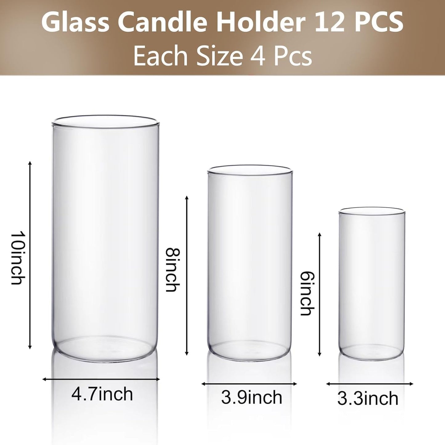 PHOSPHOR Hurricand Candle Holder 12 PCS, Glass Pillar Candle Holder, Clear Glass Cylinder Candleholder Glass Cylinder Vase for Centerpieces Wedding Party Decoration