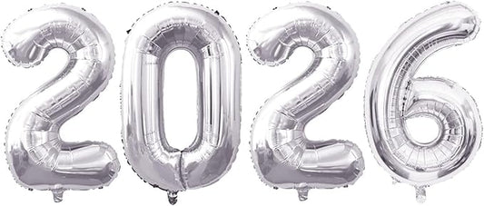 GOER 2026 Foil Number Balloons for 2026 New Year Eve Festival Party Supplies Graduation Decorations (Silver,32 Inch)