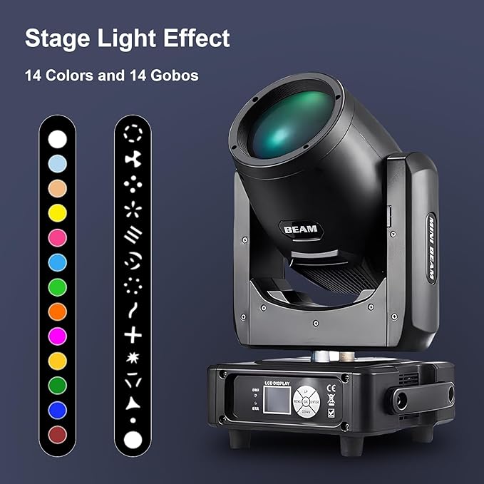 7r 230W Beam Moving Head Light Stage Lighting 14 GOBO 14 Colors RGBW Beam Sharpy Lights, 8 Prism 6 In1 Rainbow Stage Lights for Party Weddings DJ Shows Stage Performances